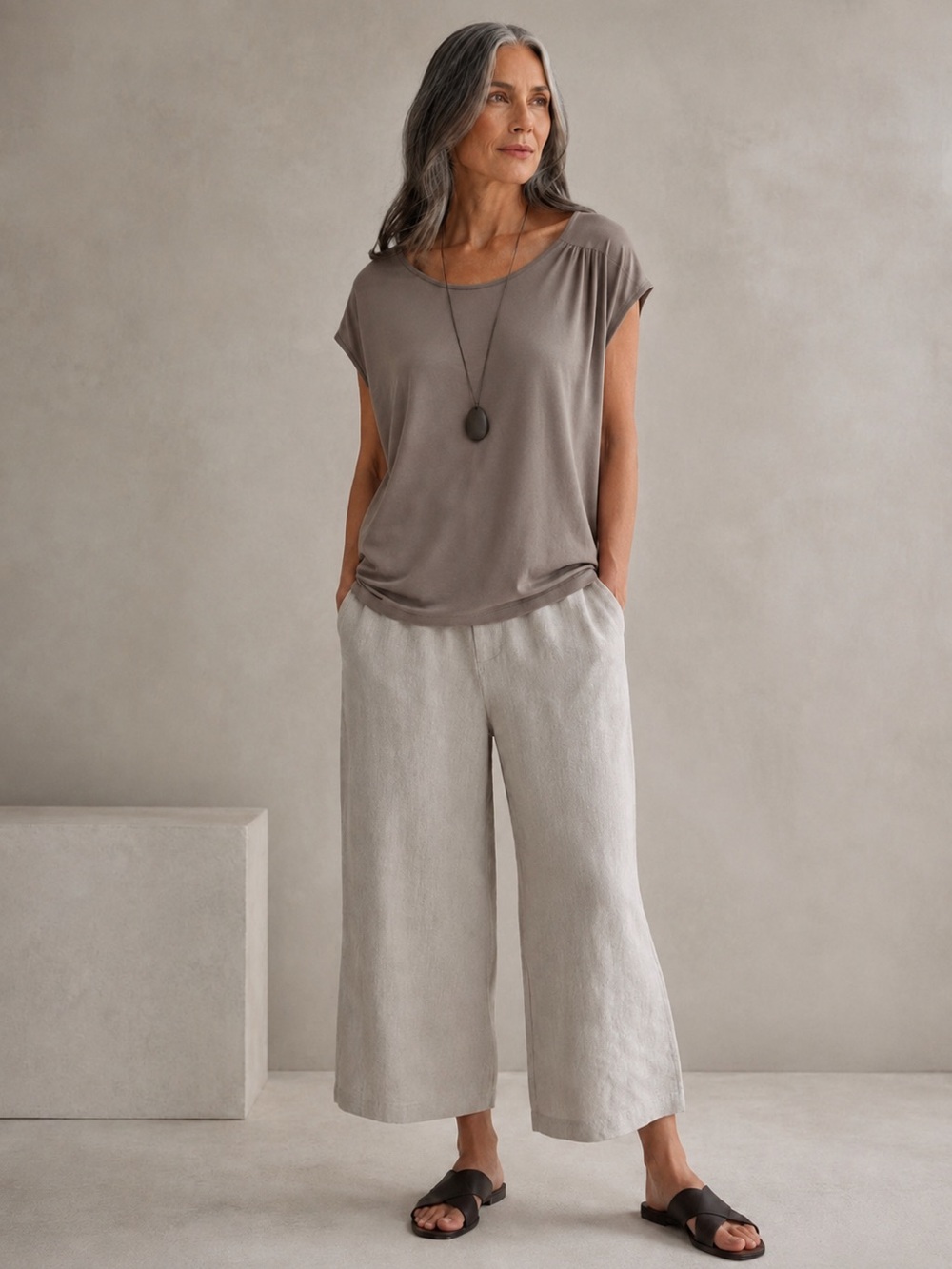 EILEEN FISHER GATHERED PLEATED SHOULDER PULL OVER LIGHTWEIGHT JERSEY TOP SZ XL